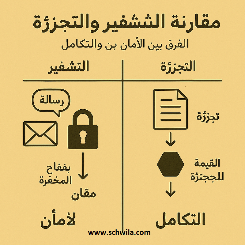 🔐 مقارنة التشفير والتجزئة (Hashing)