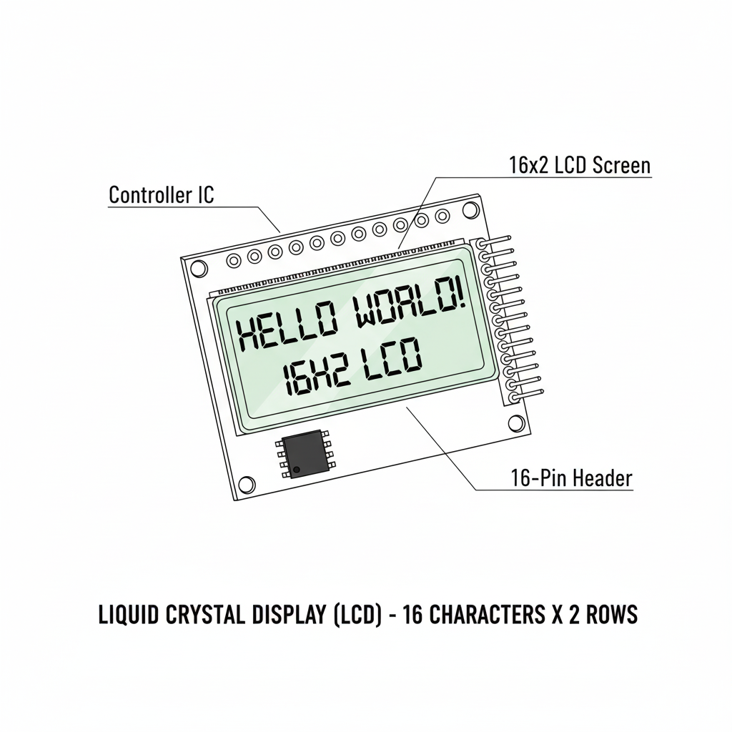 شاشة عرض بلوري سائل LCD بحجم 16x2.
