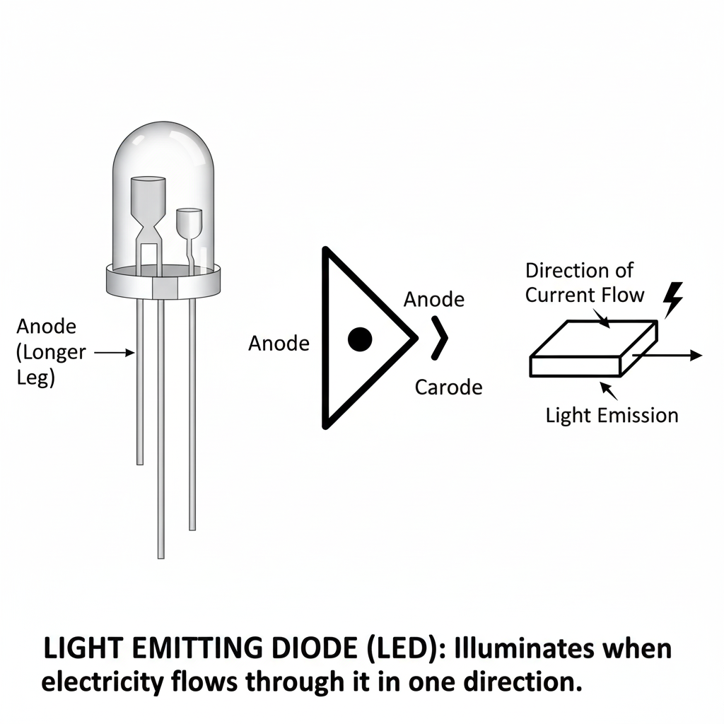 الـ LED (الصمام الثنائي الباعث للضوء) هو نوع خاص من الصمامات الثنائية (Diodes) الذي يقوم بتحويل الطاقة الكهربائية إلى ضوء عند مرور التيار فيه.