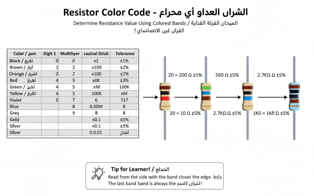 المقاومات هي المكونات الأساسية للتحكم في تدفق الطاقة الكهربائية. تخيلها كـ صمام ماء يحدد كمية الماء المسموح بمرورها عبر الأنبوب.